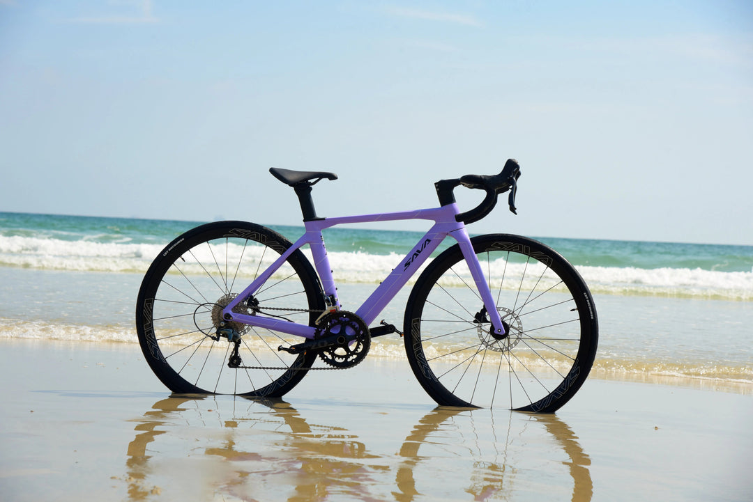 A4 carbon fiber road bike beach real shot-purple