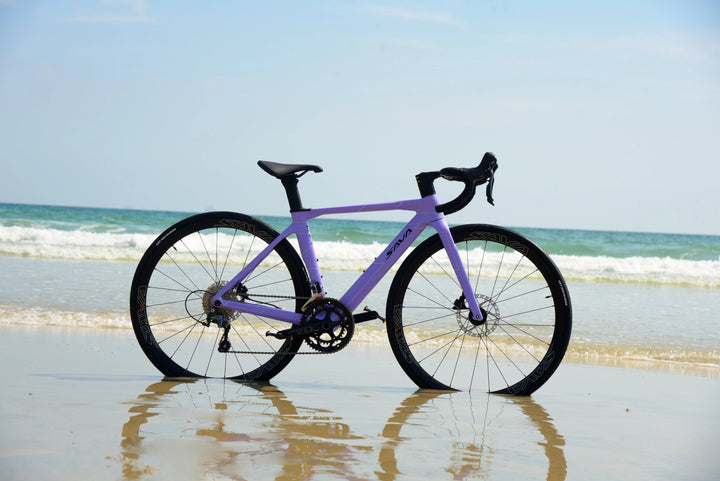 A4 carbon fiber road bike beach real shot-purple