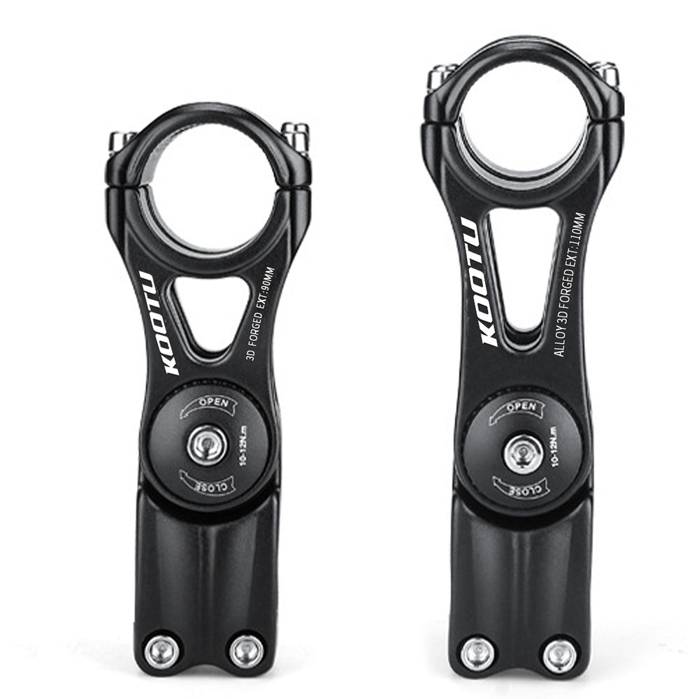 Side view of lightweight aluminum rise stem for mountain bikes, compatible with 31.8mm handlebars.
