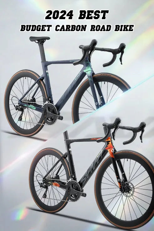 Two SAVA carbon road bikes displayed side by side, labeled as 2024 best budget models.
