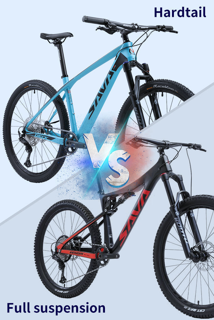 SAVA Carbon hardtail vs full suspension mountain bikes comparison, blue and black models