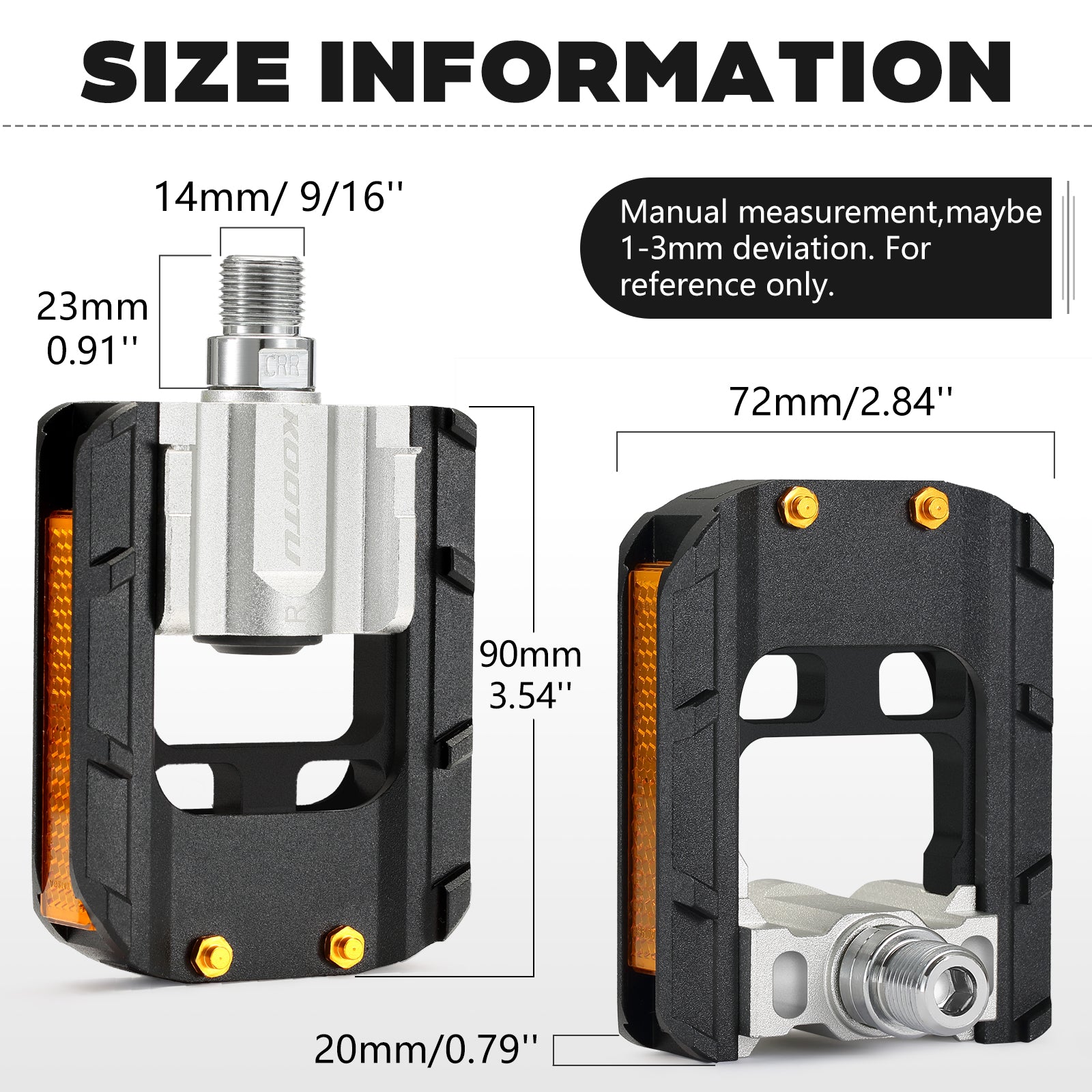 kootu folding bike pedals size information