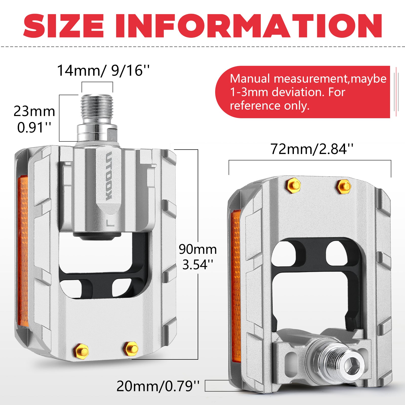 Silver kootu folding bike pedals size information