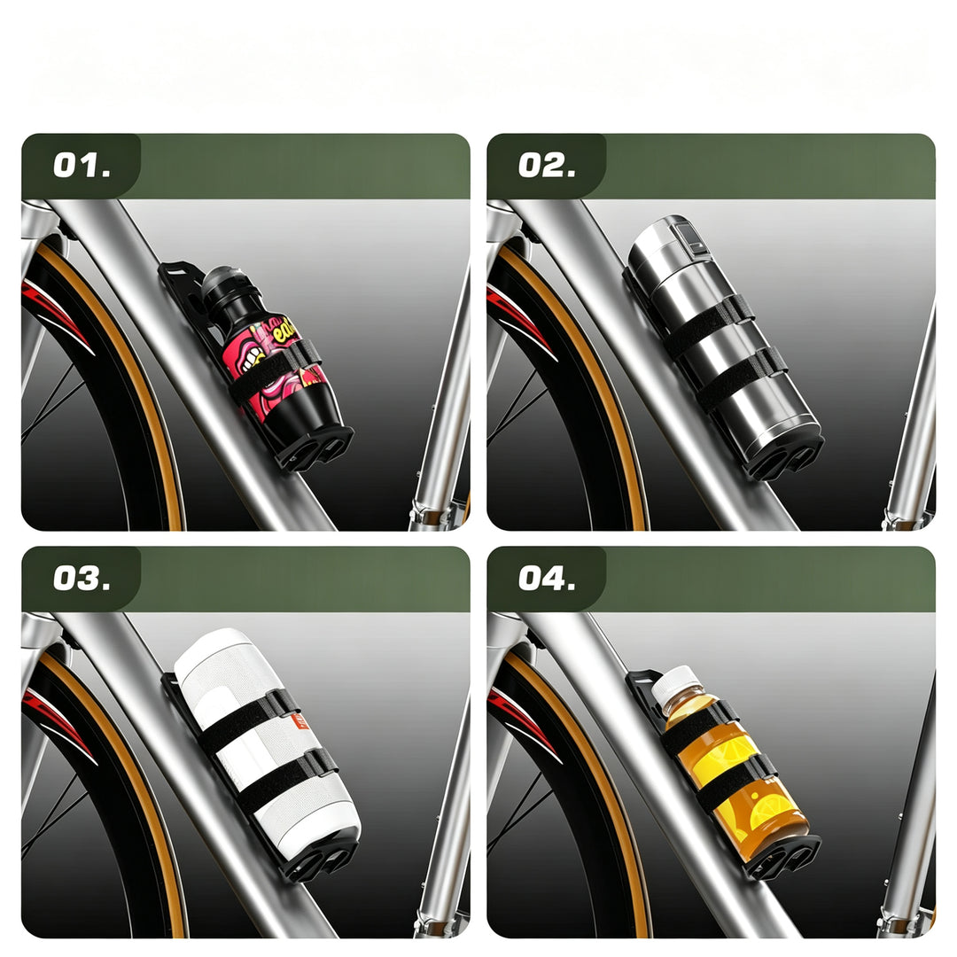 ENLEE bicycle front fork cargo cage bracket installation and gear mounting display.