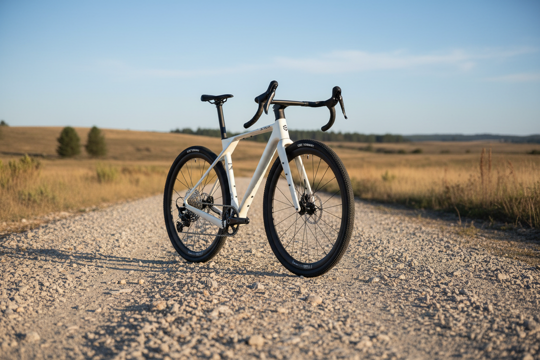 请以我们目前这辆自行车的白底图生成碎石路面的图片