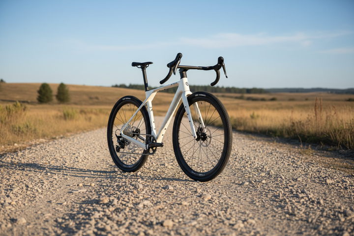 请以我们目前这辆自行车的白底图生成碎石路面的图片