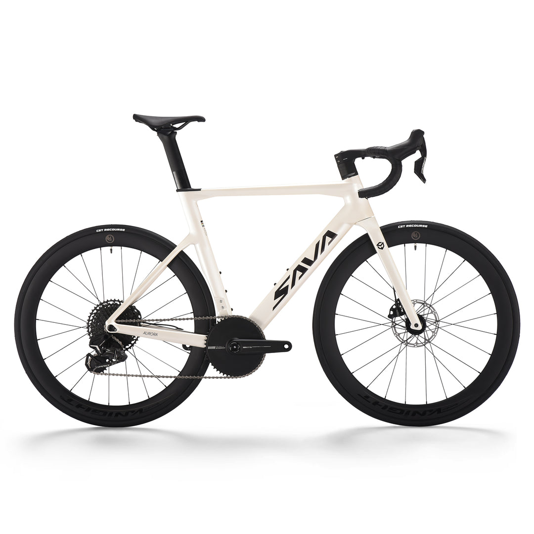 White 2026 sava a7 se carbon electronic shifting race bike-front view