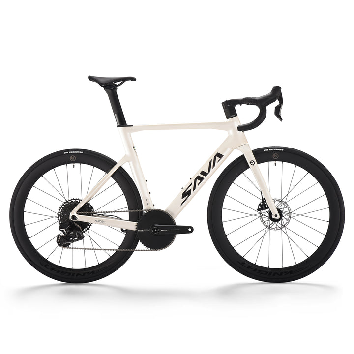 White 2026 sava a7 se carbon electronic shifting race bike-front view