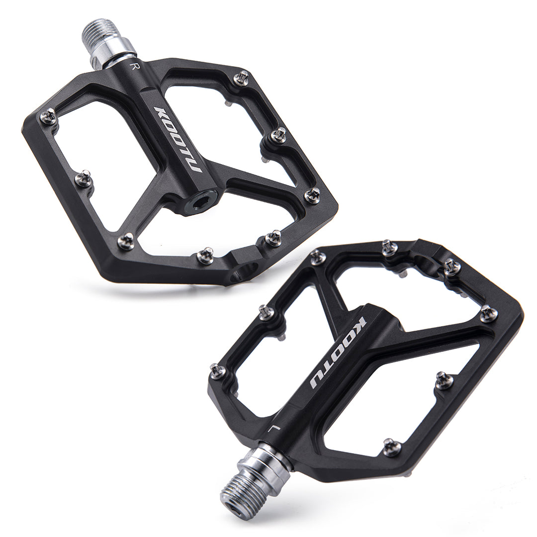 racing bike flat pedals KOOTU Mountain Bike Pedals, 9/16 Bicycle Pedals Aluminum Alloy, 3 Sealed Bearings, Cycling Wide Platform Flat Bikes Pedals Antiskid Waterproof
