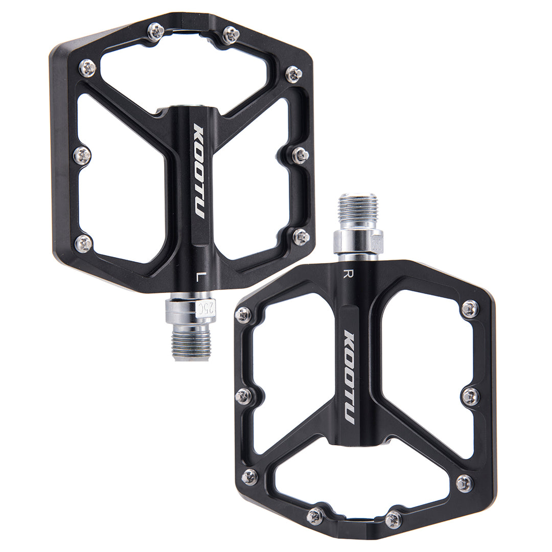 bicycle platform pedals KOOTU Mountain Bike Pedals, 9/16 Bicycle Pedals Aluminum Alloy, 3 Sealed Bearings, Cycling Wide Platform Flat Bikes Pedals Antiskid Waterproof