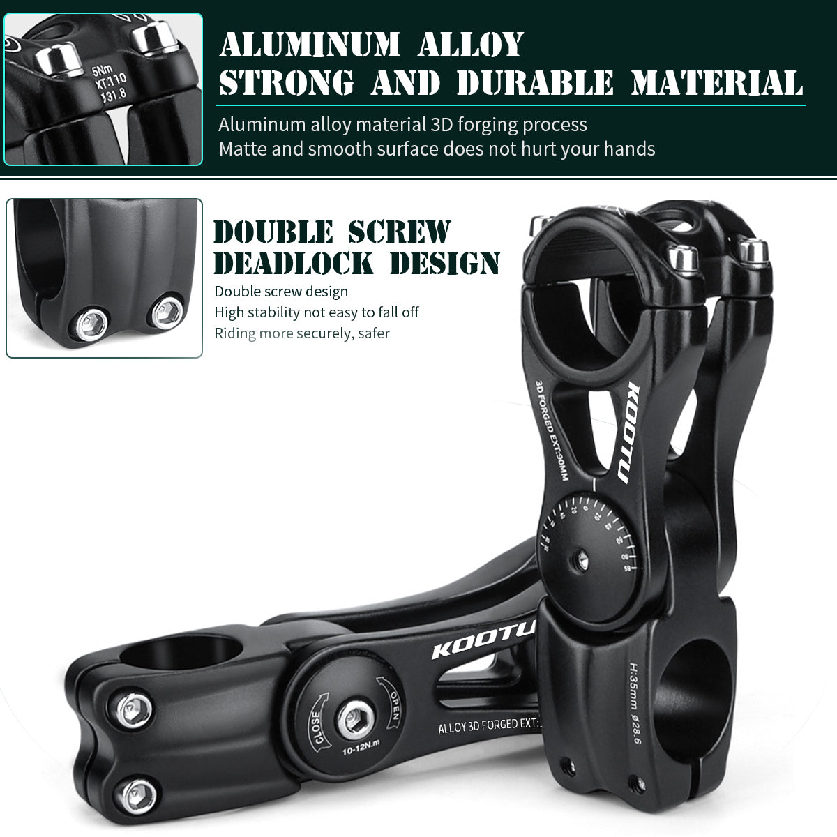 Installation angle demonstration of durable steel rise stem for MTB, improving riding posture.