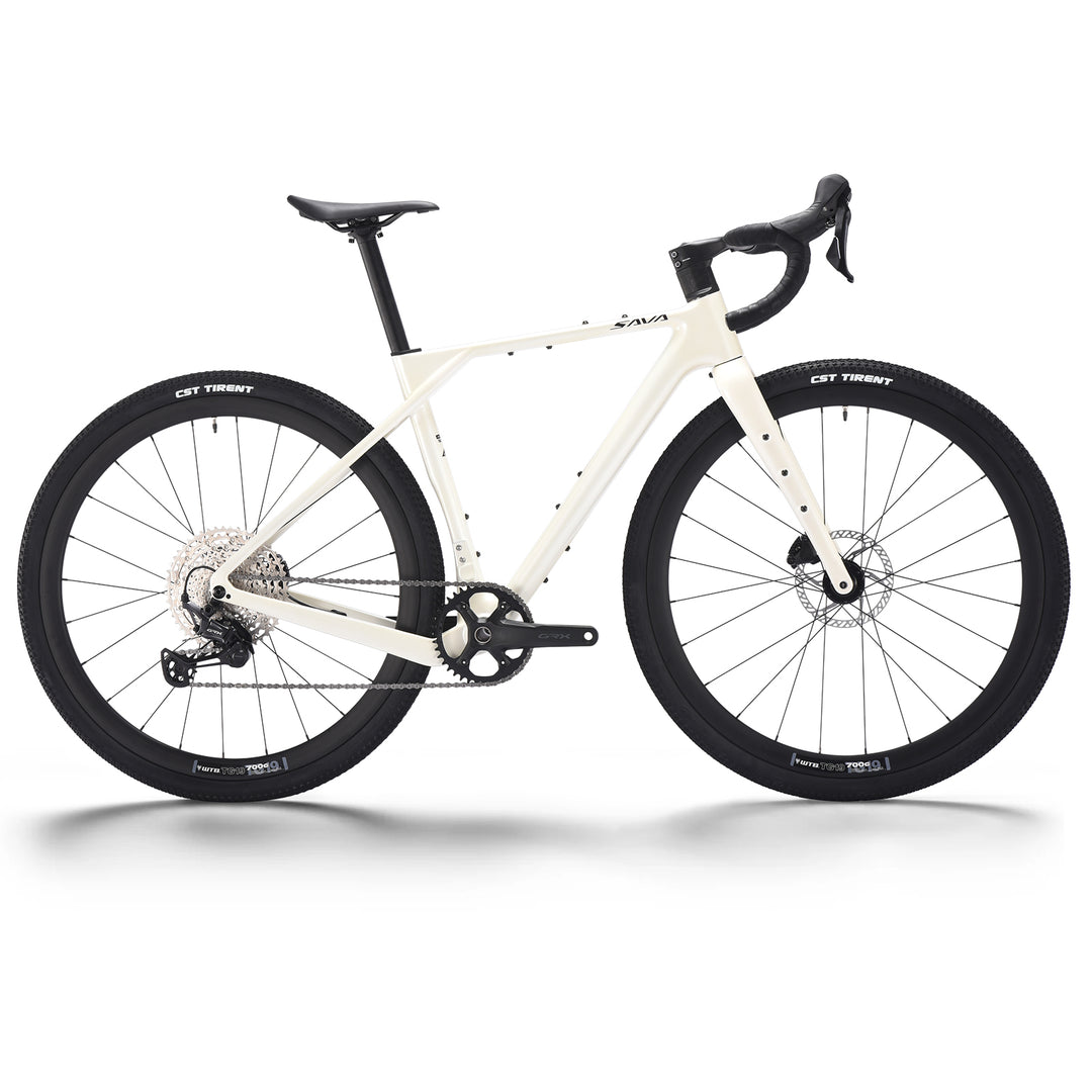 white gravel bike SAVA Gelaro SF6-CUES Carbon Gravel Bike, 51cm(M)(5‘8’‘-5’11‘’) / Elegant White / CUES U6000 11S