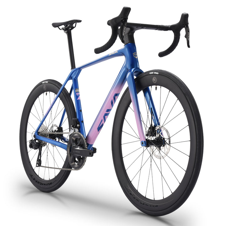 AeroX R7 Stardust Pink Blue carbon road bike side view