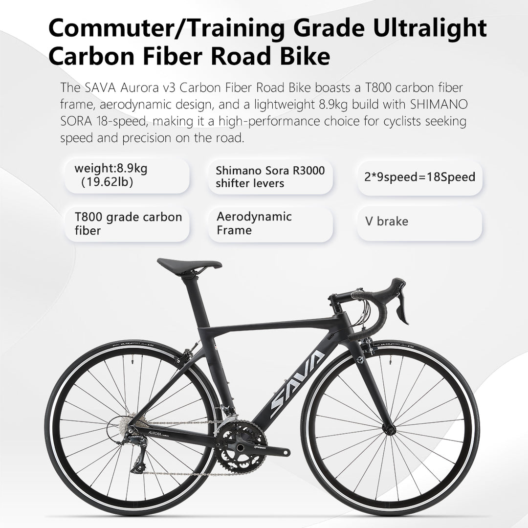 SAVA Aurora v brake carbon road bike|shimano sora 18 speed