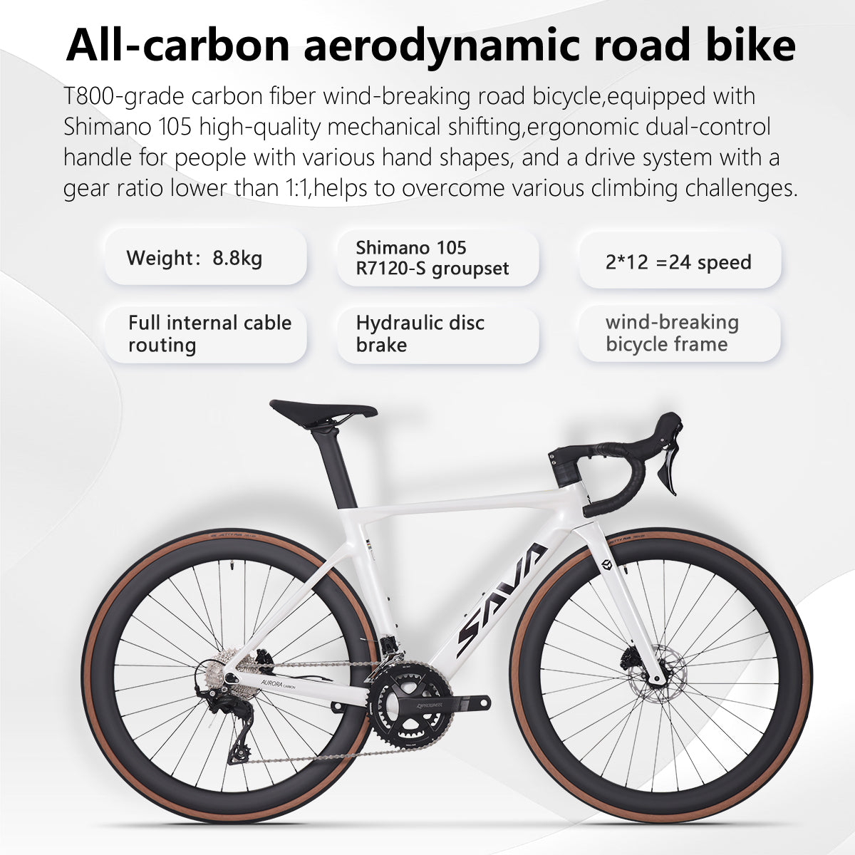 SAVA Aurora 7.2 full carbon road bike 24speed
