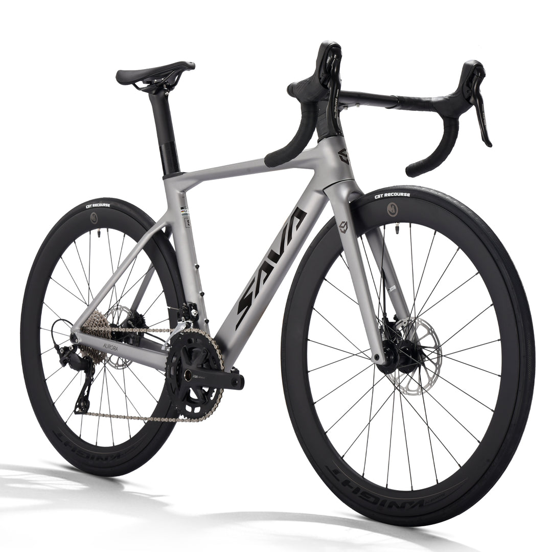 Silver 2026 SAVA A7L R08 R7120 24-speed carbon road bike in front three-quarter view